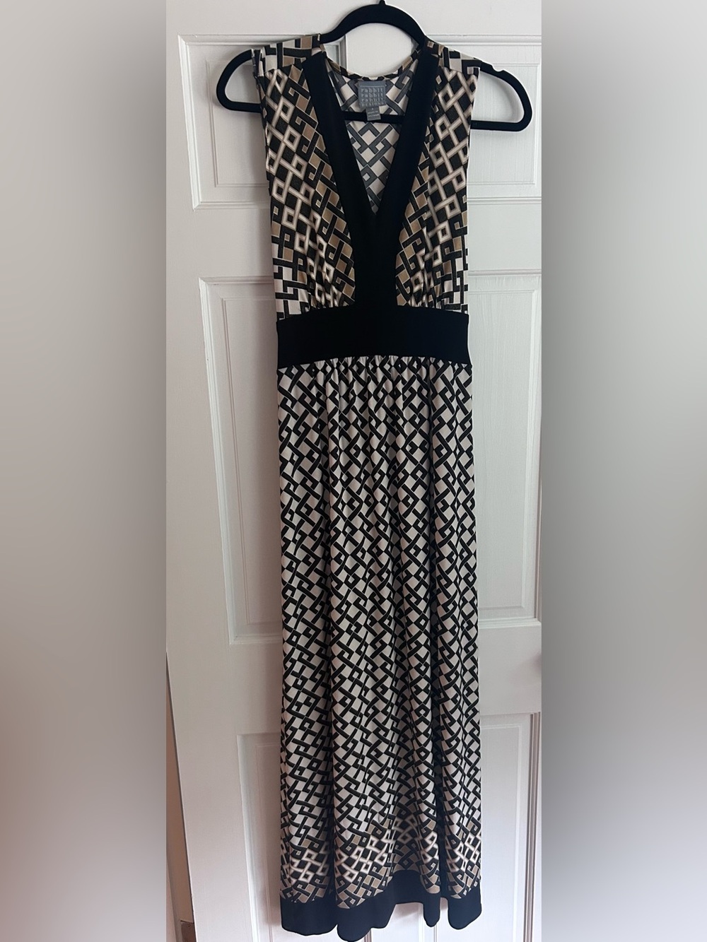 Rabbit Rabbit Rabbit Black and Cream Geometric V‑Neck Maxi Dress